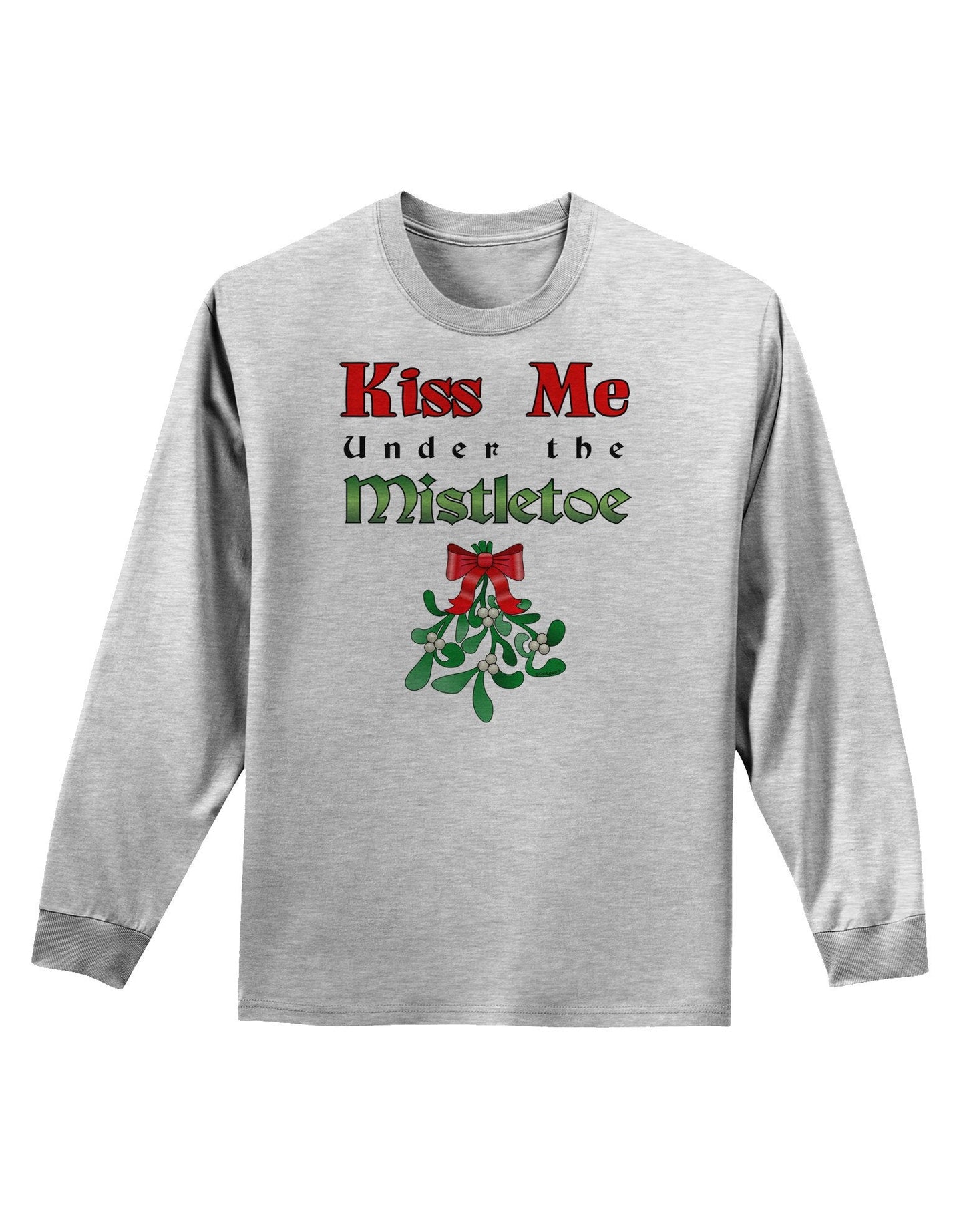 Kiss Me Under the Mistletoe Christmas Adult Long Sleeve Shirt-Long Sleeve Shirt-TooLoud-AshGray-Small-NDS WEAR