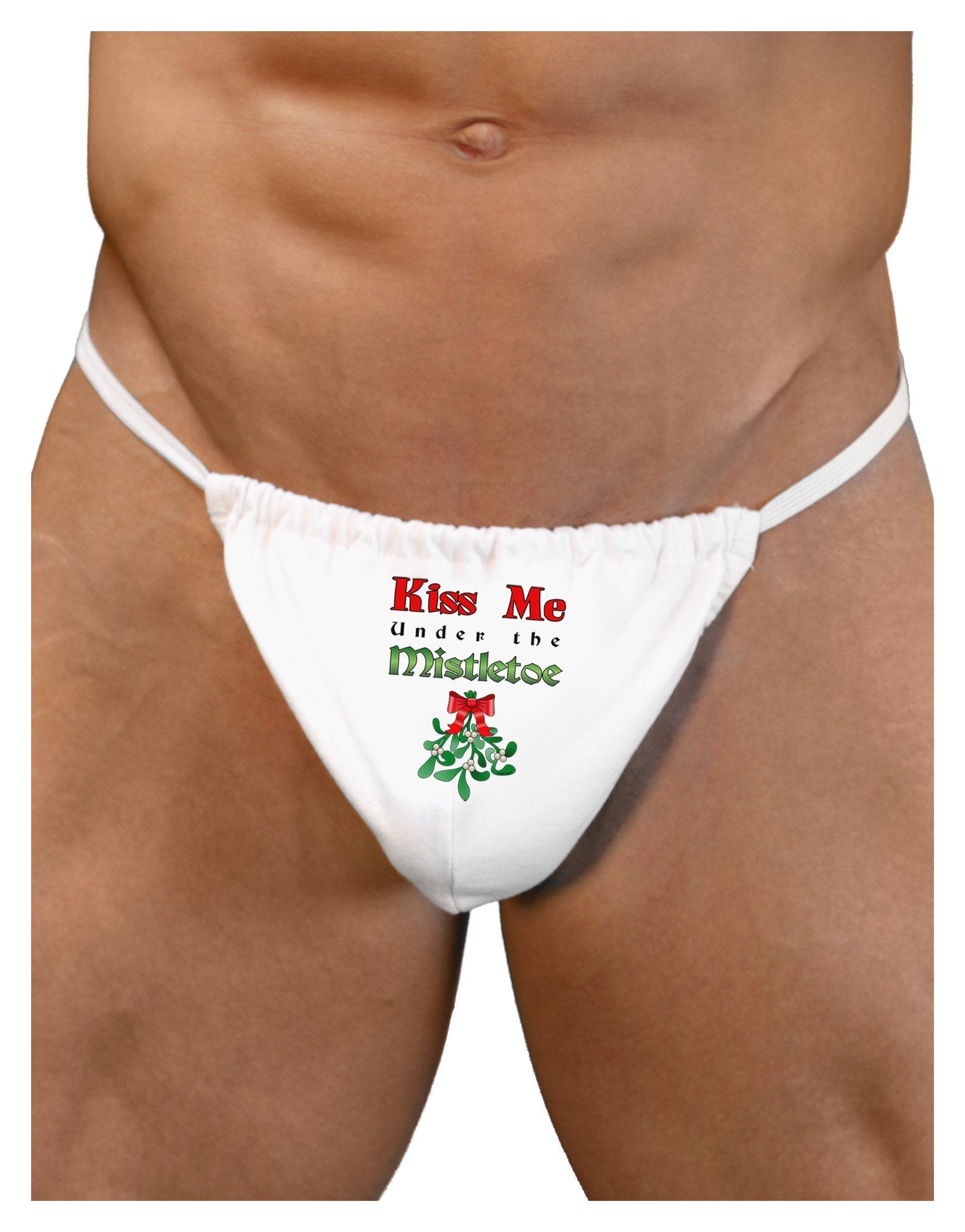 Kiss Me Under the Mistletoe Christmas Mens G-String Underwear-Mens G-String-LOBBO-White-Small/Medium-NDS WEAR