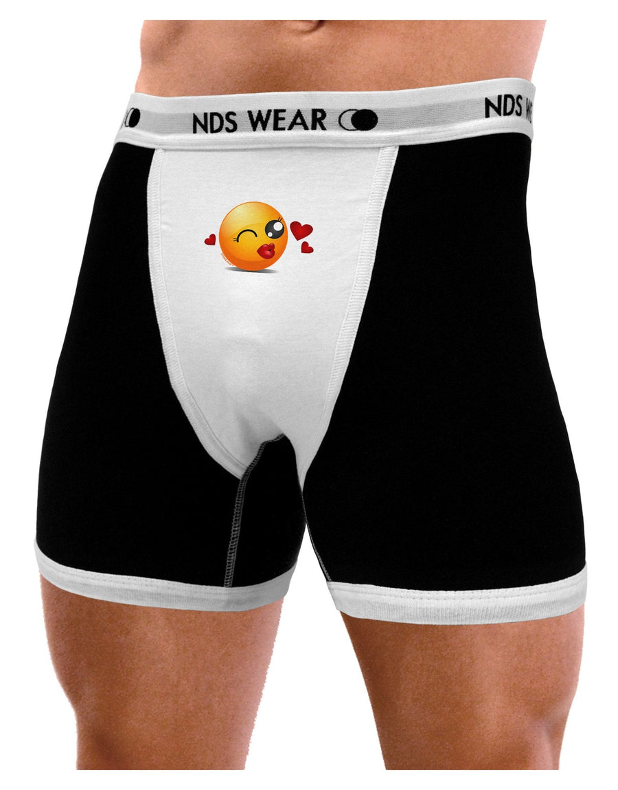 Kissy Face Emoji Girl Mens Boxer Brief Underwear-Boxer Briefs-NDS Wear-Black-with-White-Small-NDS WEAR