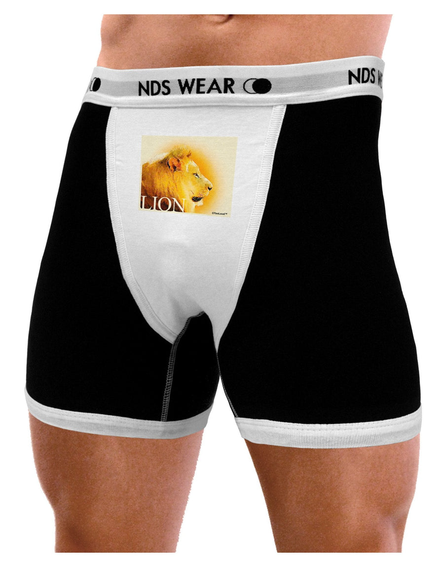 Lion Watercolor 3 Text Mens Boxer Brief Underwear-Boxer Briefs-NDS Wear-Black-with-White-Small-NDS WEAR