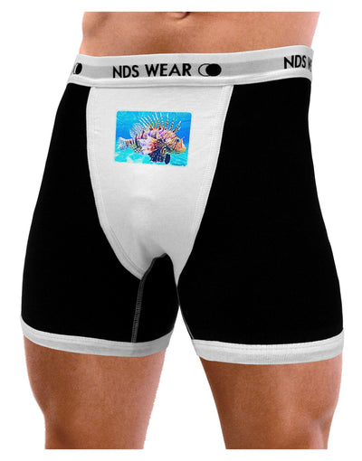 Lionfish in Watercolor Mens Boxer Brief Underwear by NDS Wear-Boxer Briefs-NDS Wear-Black-with-White-Small-NDS WEAR