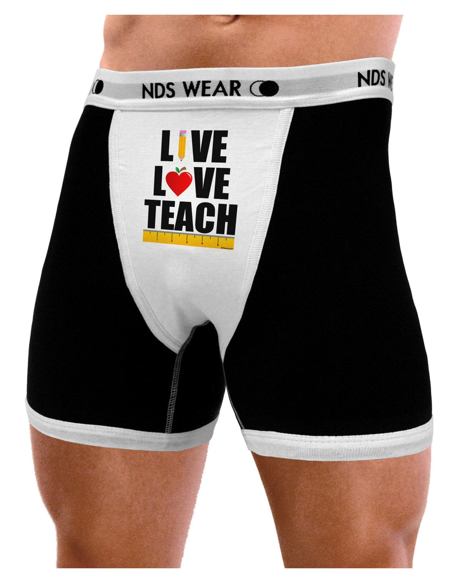 Live Love Teach Mens Boxer Brief Underwear-Boxer Briefs-NDS Wear-Black-with-White-Small-NDS WEAR