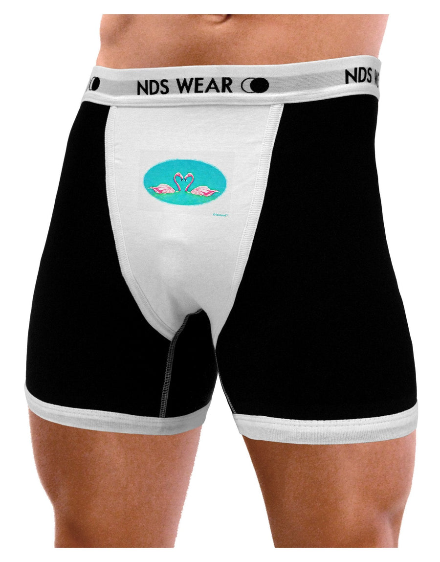 Love Birds - Flamingos Watercolor Mens Boxer Brief Underwear-Boxer Briefs-NDS Wear-Black-with-White-Small-NDS WEAR