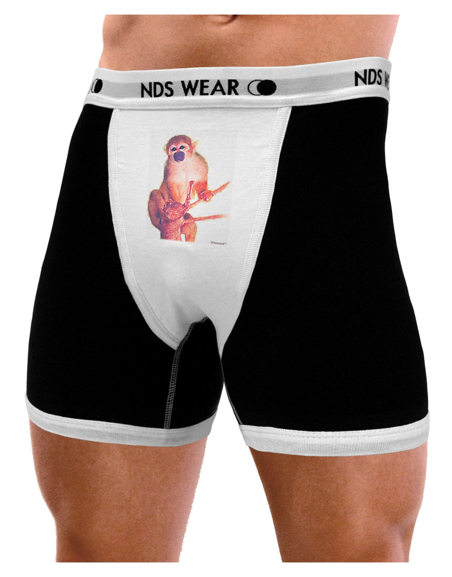 Monkey in Tree Watercolor Mens Boxer Brief Underwear-Boxer Briefs-NDS Wear-Black-with-White-Small-NDS WEAR