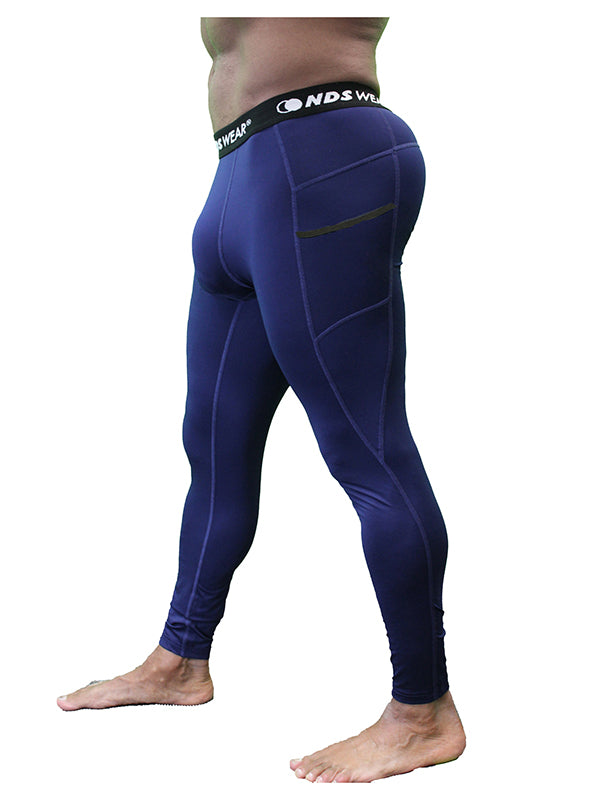 NDS Wear Men’s Full-Length Compression Tights – Athletic Sport Pants with Pockets (Navy)-Compression Tights-NDS Wear-NDS WEAR