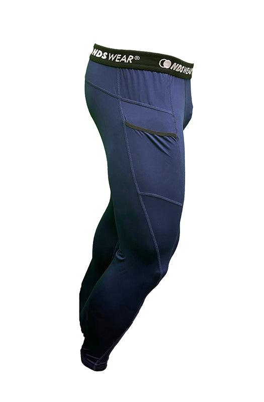 NDS Wear Men’s Full-Length Compression Tights – Athletic Sport Pants with Pockets (Navy)-Compression Tights-NDS Wear-NDS WEAR