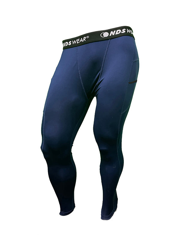 NDS Wear Men’s Full-Length Compression Tights – Athletic Sport Pants with Pockets (Navy)-Compression Tights-NDS Wear-NDS WEAR