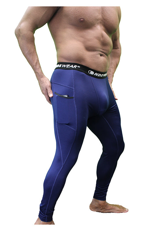 NDS Wear Men’s Full-Length Compression Tights – Athletic Sport Pants with Pockets (Navy)-Compression Tights-NDS Wear-Small-Navy-NDS WEAR