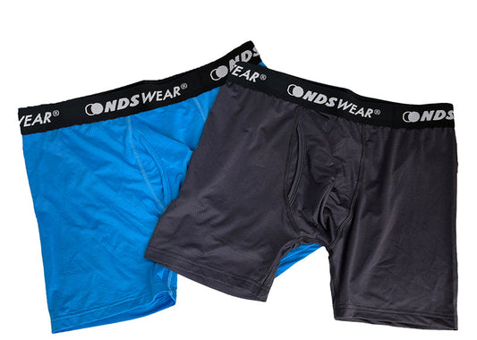 NDS Wear Mens Sport Mesh Boxer Briefs Fly Front 2 Pack Black & Blue-Boxer Briefs-NDS WEAR-NDS WEAR