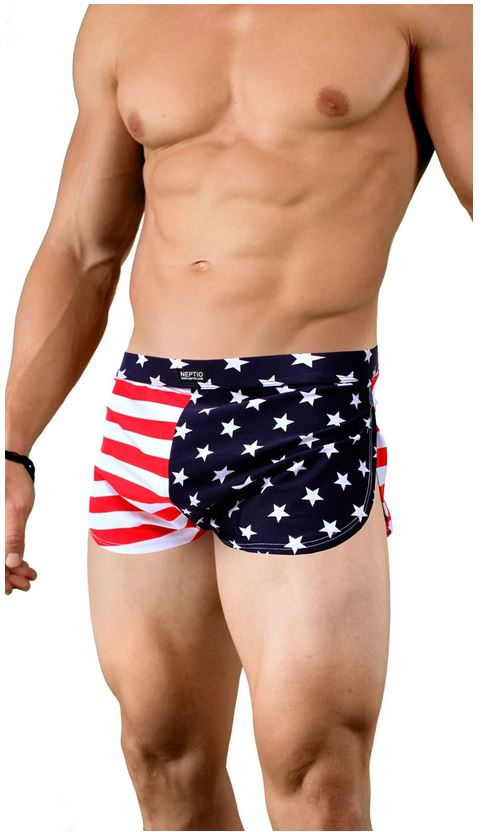 Neptio USA Flag Retro Men's Athletic Side Split Shorts-Swim Trunks-NDS Wear-NDS WEAR