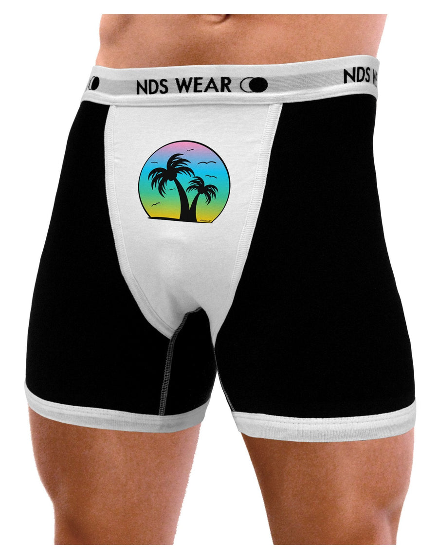 Palm Trees Silhouette - Beach Sunset Design Mens Boxer Brief Underwear-Boxer Briefs-NDS Wear-Black-with-White-Small-NDS WEAR