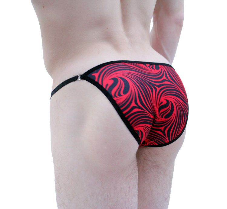Red Black Cappuccino Stripes String Brief Underwear-Mens Bikini-NDS WEAR-Small-NDS WEAR