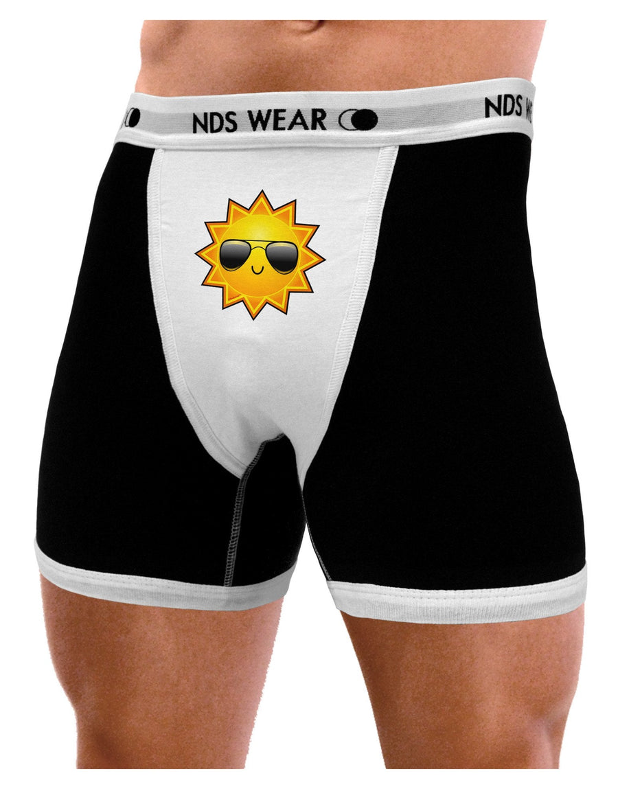 Sun With Sunglasses Mens Boxer Brief Underwear-Boxer Briefs-NDS Wear-Black-with-White-Small-NDS WEAR