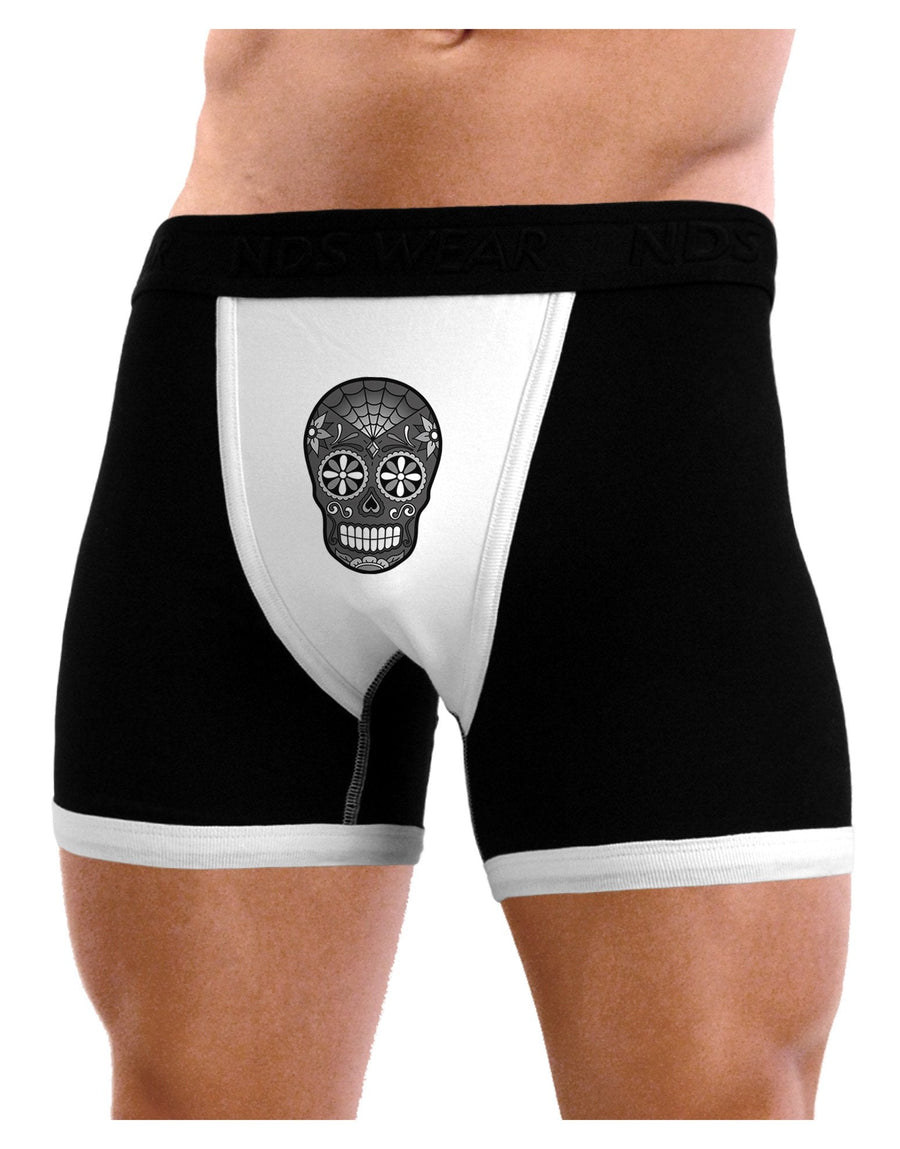 TooLoud Version 9 Black and White Day of the Dead Calavera Mens Boxer Brief Underwear-Boxer Briefs-NDS Wear-Black-with-White-Small-NDS WEAR