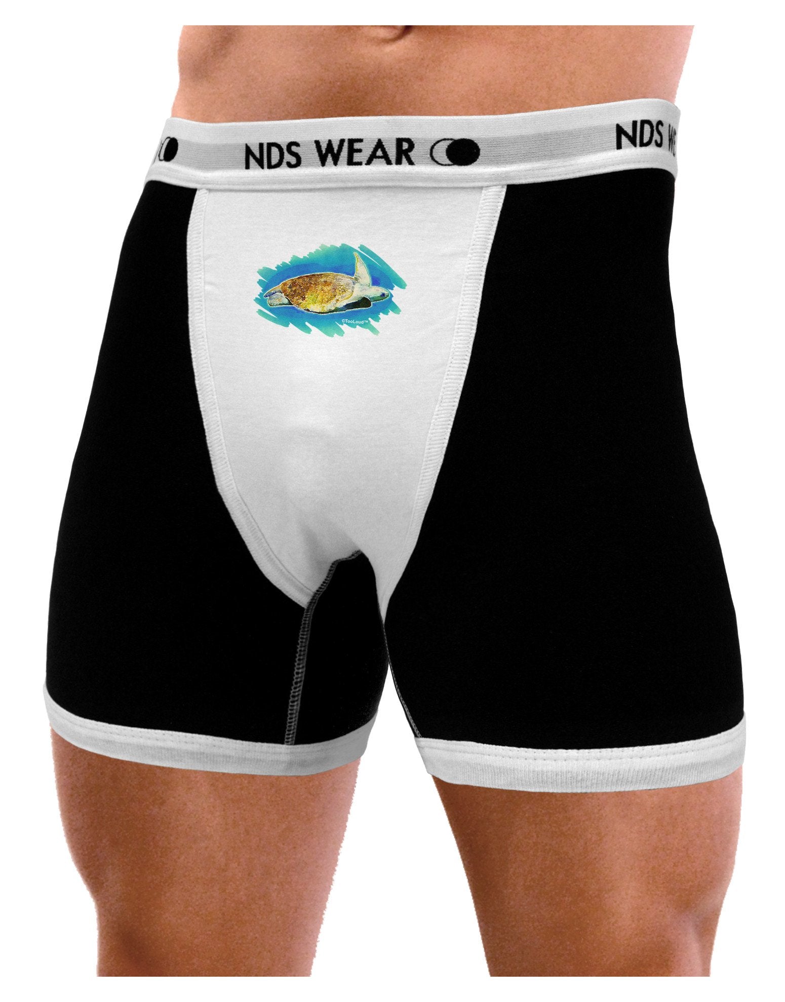 Turtle Watercolor Mens Boxer Brief Underwear-Boxer Briefs-NDS Wear-Black-with-White-Small-NDS WEAR