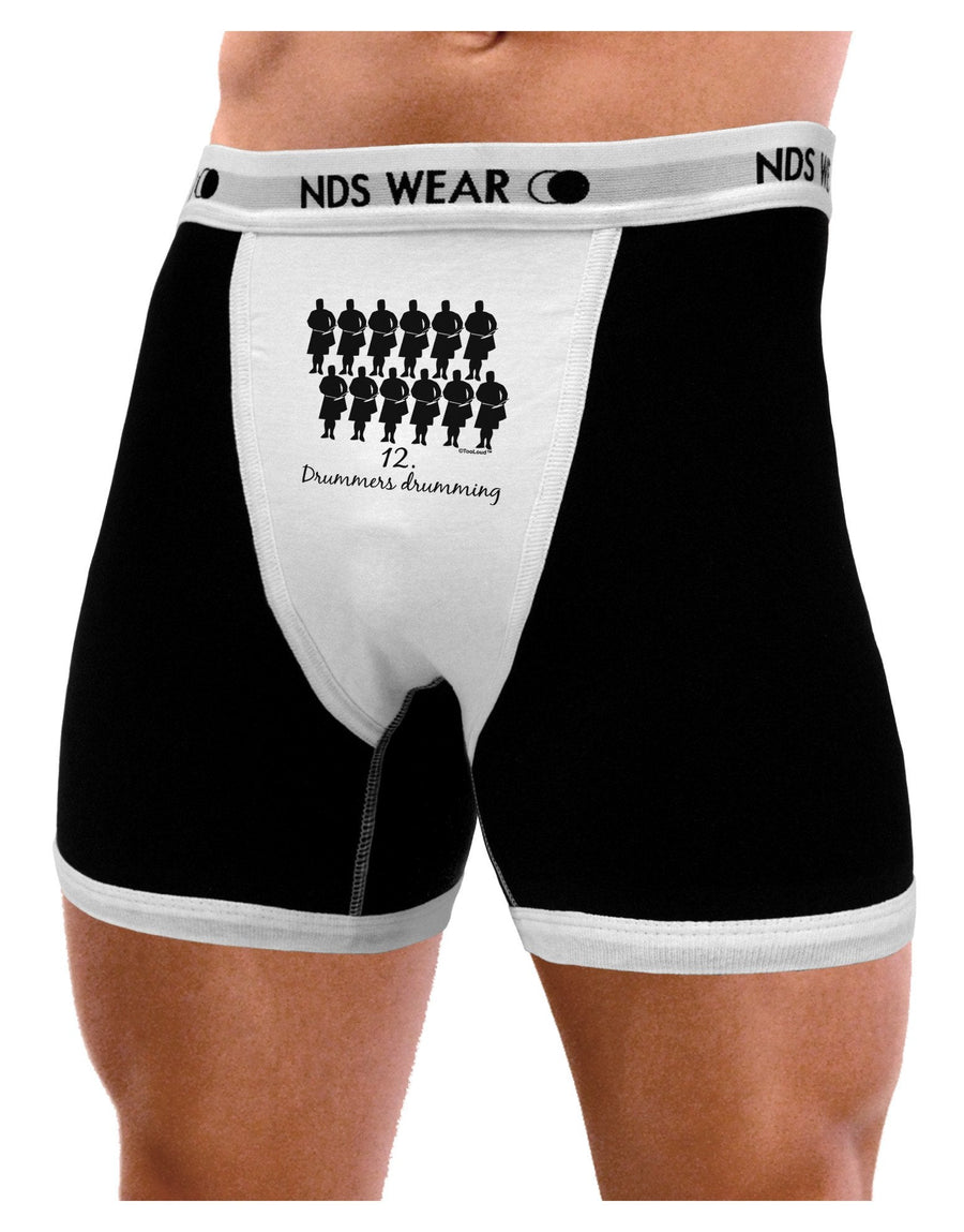 Twelve Drummers Drumming Text Mens Boxer Brief Underwear-Boxer Briefs-NDS Wear-Black-with-White-Small-NDS WEAR