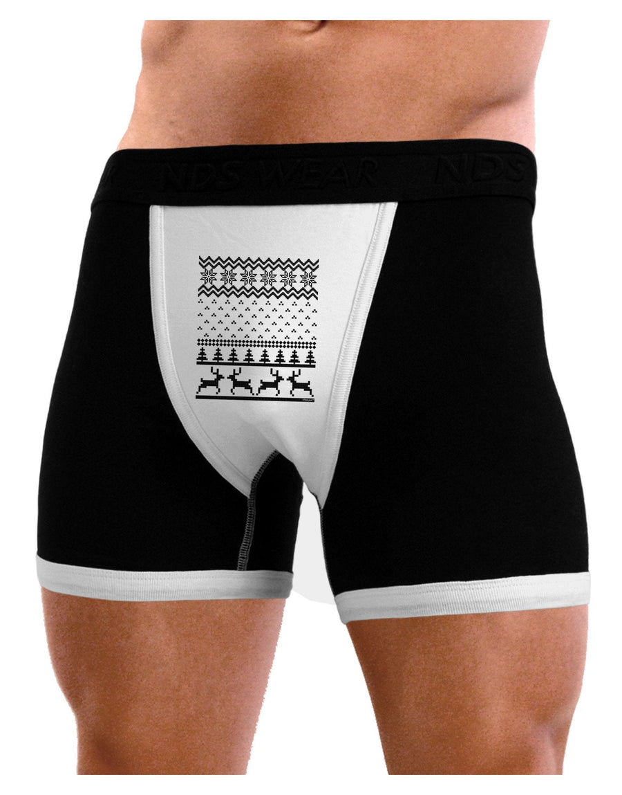 Ugly Christmas Sweater Snowflake Reindeer Pattern Mens Boxer Brief Underwear-Boxer Briefs-NDS Wear-Black-with-White-Small-NDS WEAR