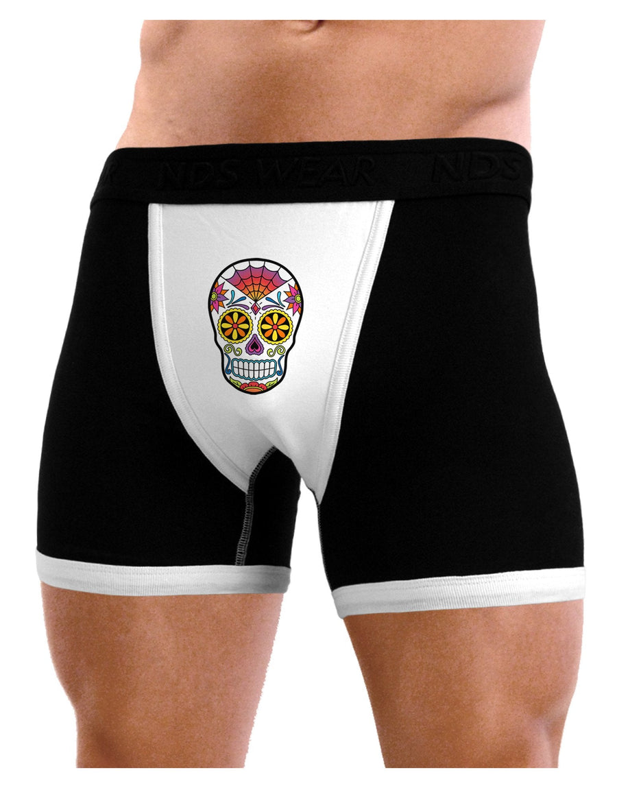 Version 1 Colorful Day of the Dead Calavera Mens Boxer Brief Underwear-Boxer Briefs-NDS Wear-Black-with-White-Small-NDS WEAR