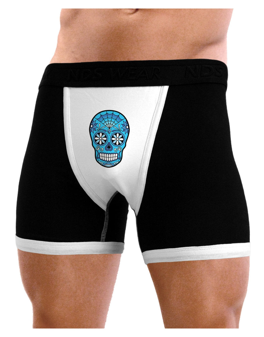 Version 3 Blue Day of the Dead Calavera Mens Boxer Brief Underwear-Boxer Briefs-NDS Wear-Black-with-White-Small-NDS WEAR