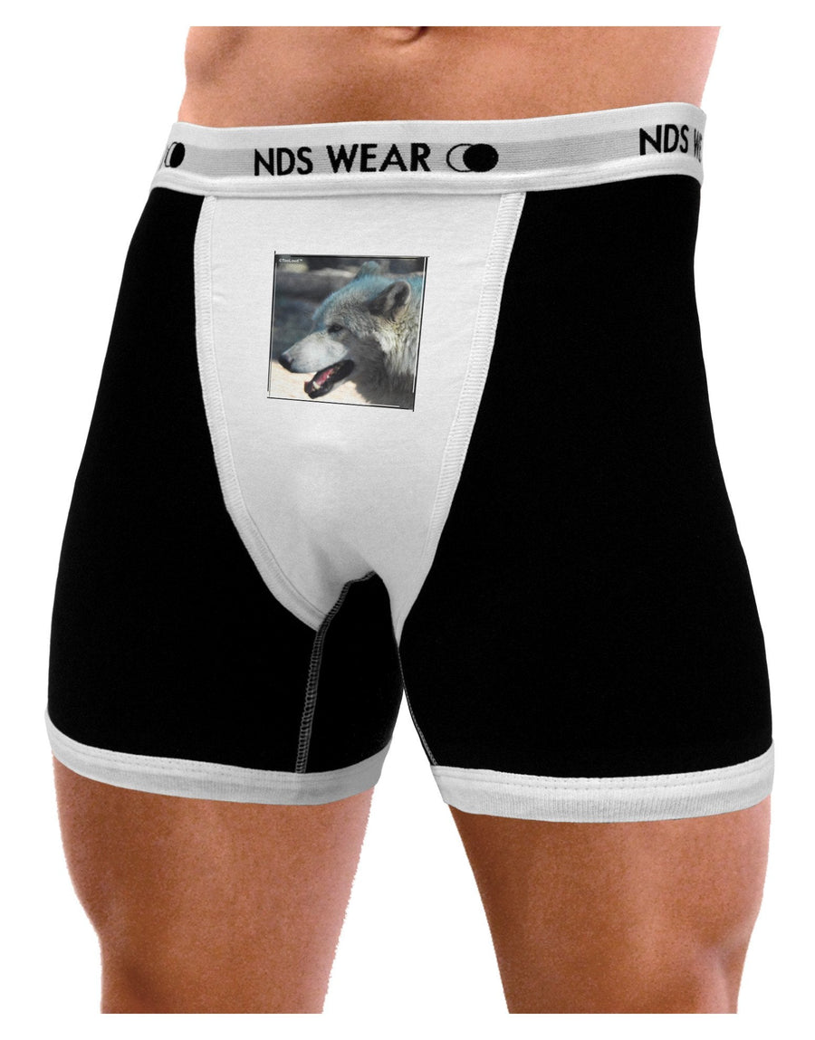 White Wolf Face Mens Boxer Brief Underwear-Boxer Briefs-NDS Wear-Black-with-White-Small-NDS WEAR